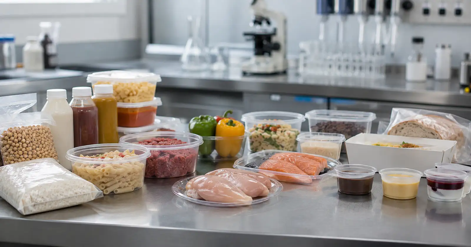 Amostras de alimentos de diferentes segmentos para análise laboratorial