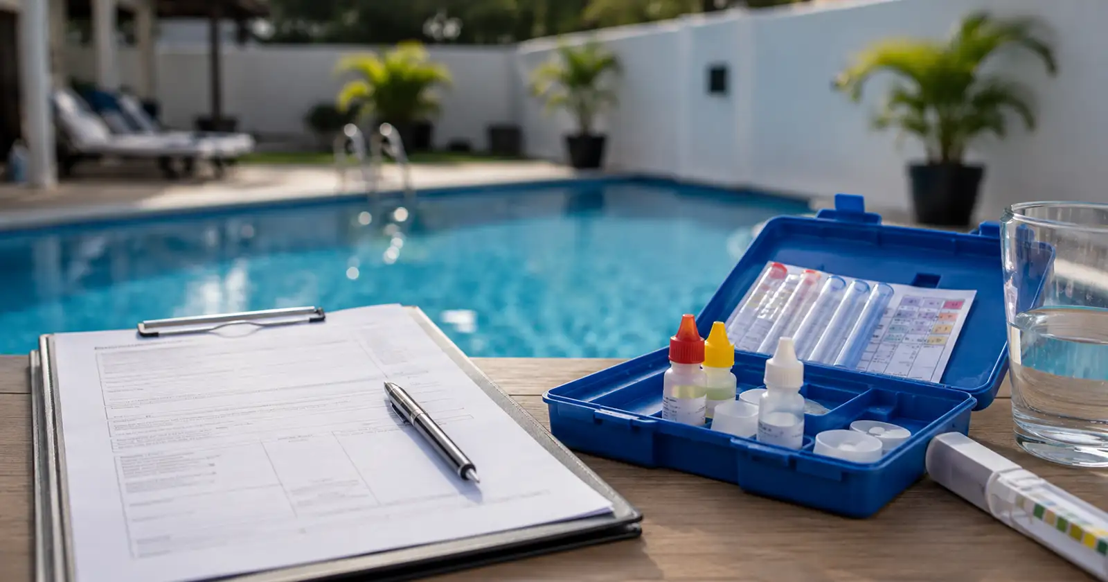 Documentação técnica de ART e laudo junto à manutenção de piscina
