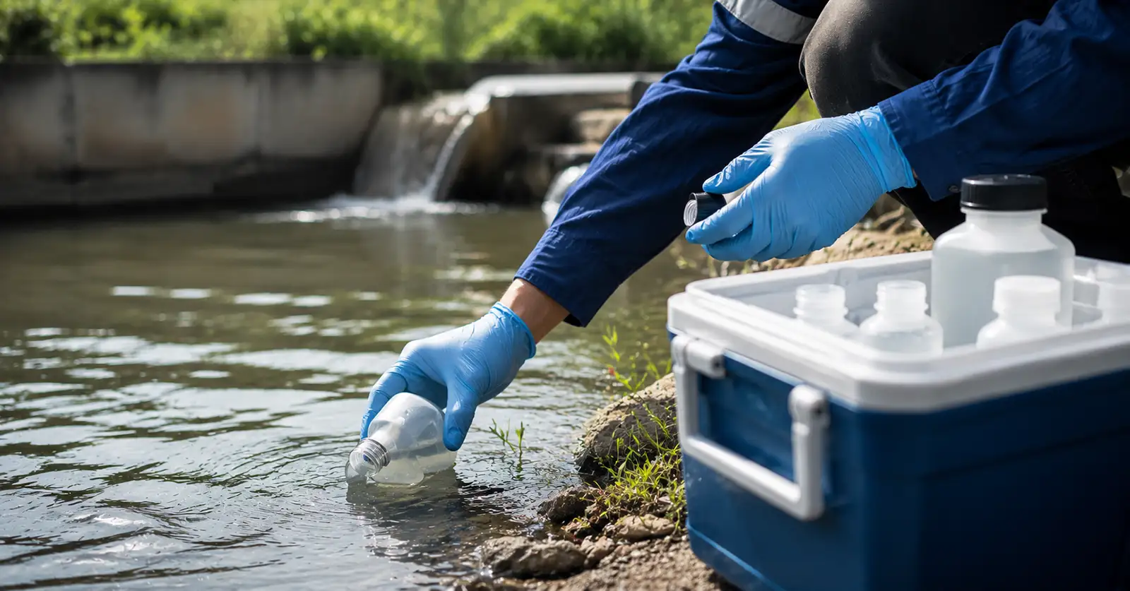 Coleta técnica de amostra ambiental com equipamento apropriado
