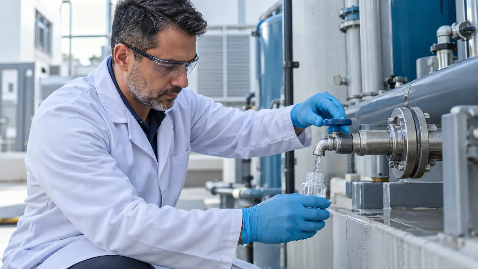 Coleta de efluente hospitalar para análise laboratorial