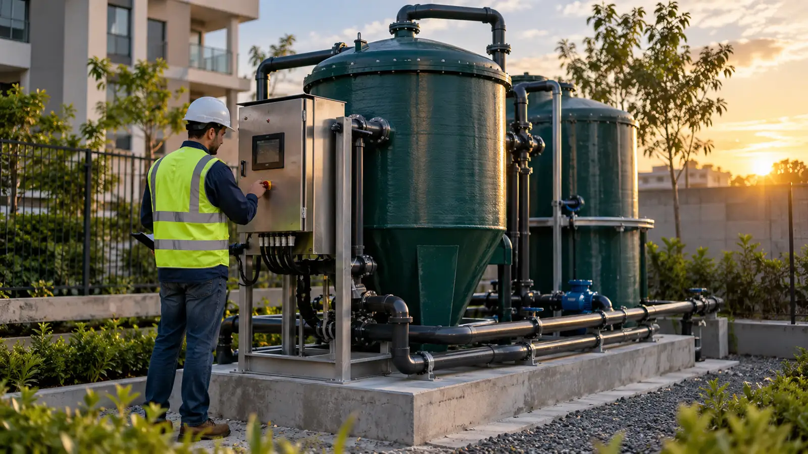 Estação de tratamento de esgoto compacta instalada em condomínio