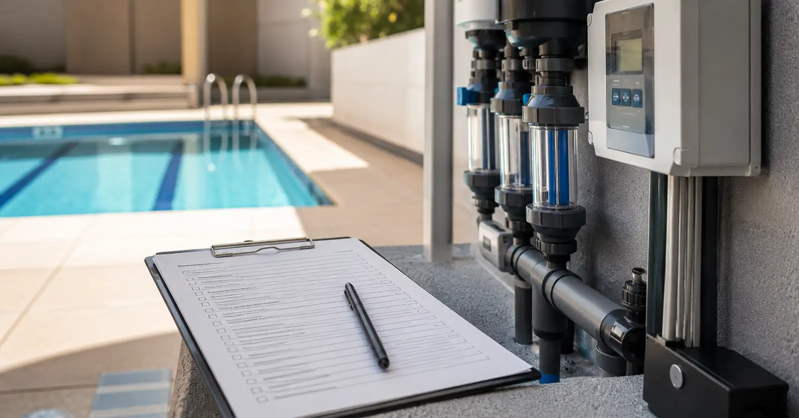 Documentação técnica de piscina organizada para fiscalização