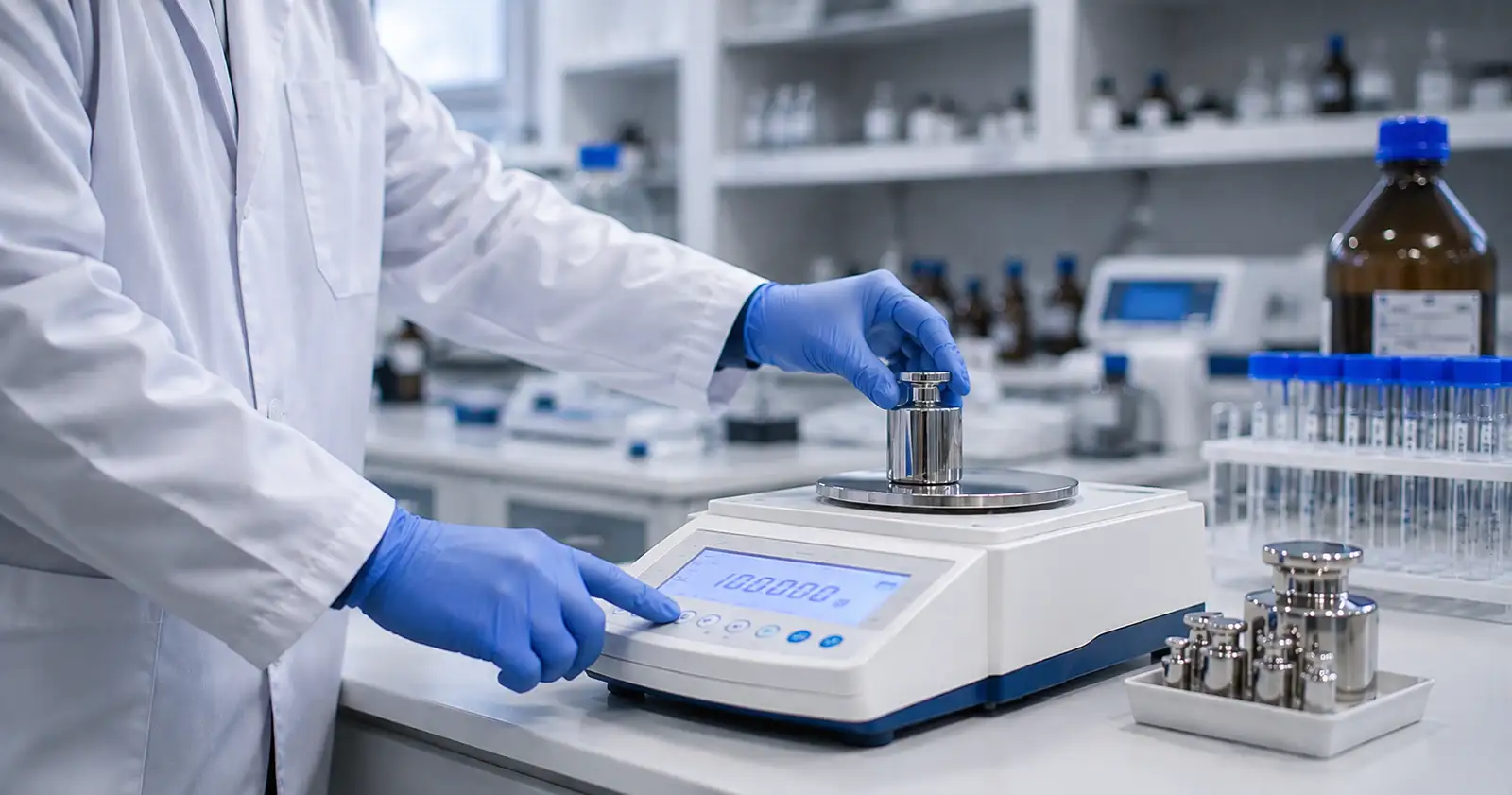 Equipamento de laboratório calibrado, símbolo de controle de qualidade ISO 17025