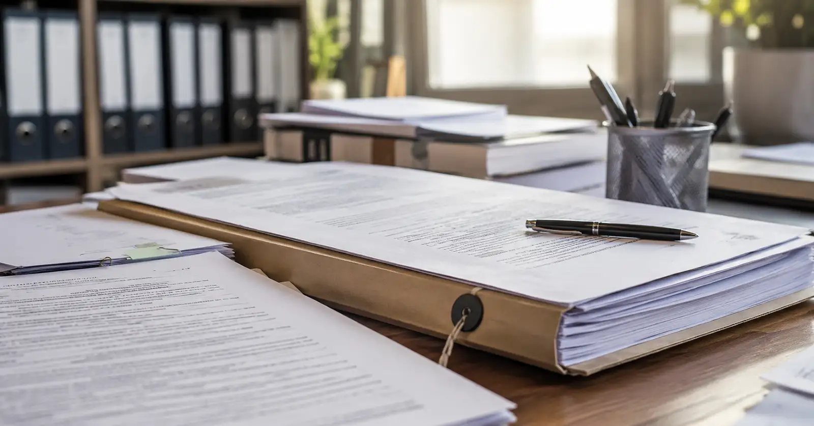 Documentação de licenciamento ambiental sobre mesa de trabalho