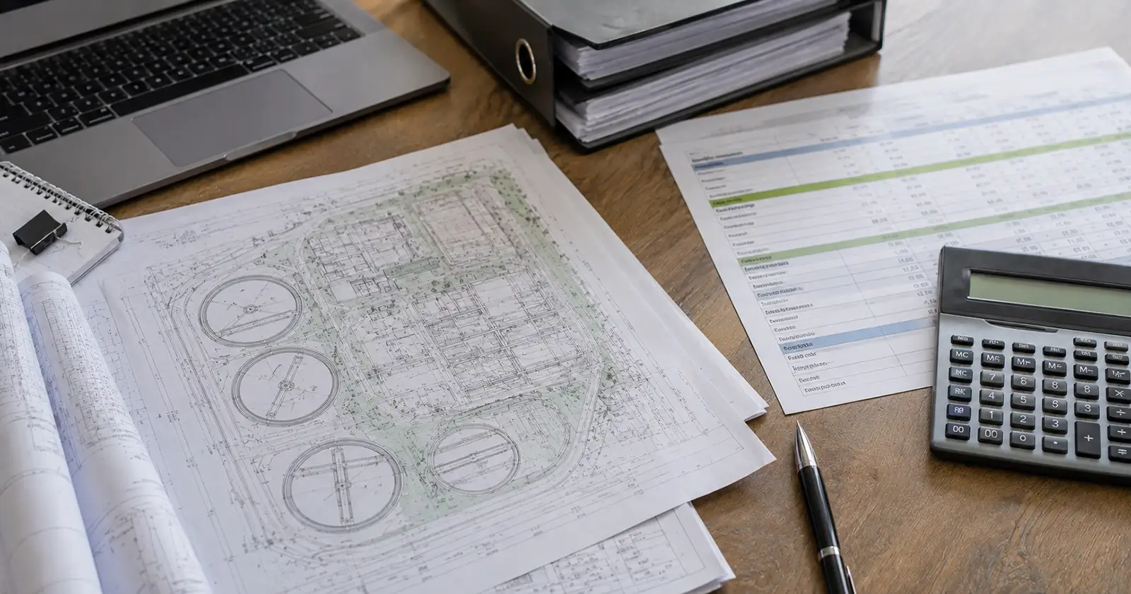 Engenheiro elaborando orçamento técnico de projeto de estação de tratamento